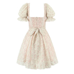 Floral dress with puff sleeves on a white background