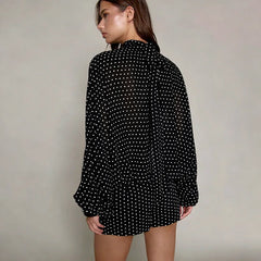 Polka Dot Sheer Turtleneck Top and Shorts Set