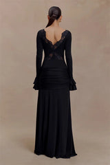 Lace Trim Flare Sleeve Maxi Dress