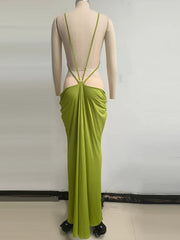 Green Side Cut-out Sleeveless Maxi Dress