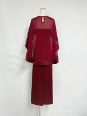 Cape Overlay Satin Strapless Maxi Dress