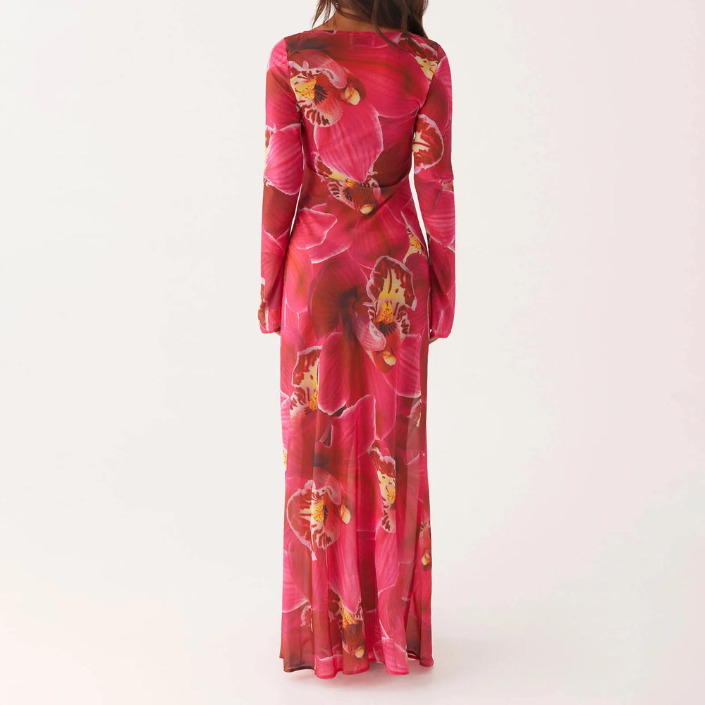 Red floral dress - back side