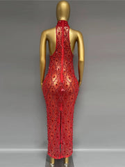 Red Rhinestone Sheath Dress on Mannequin