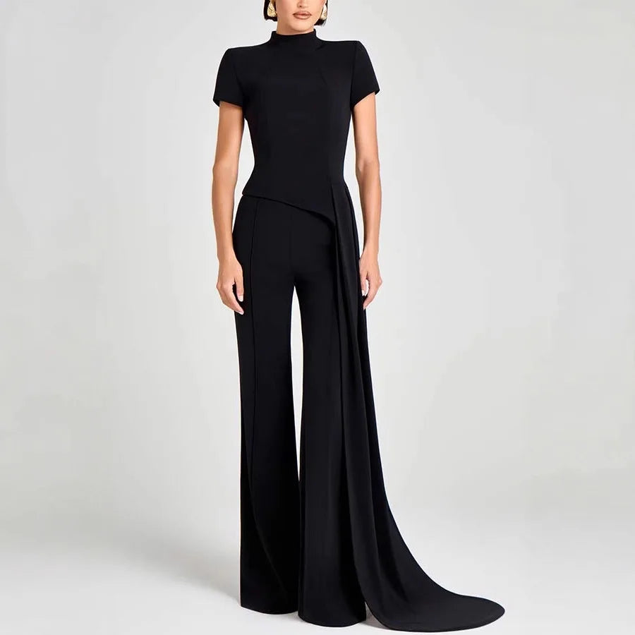 Black jumpsuit worn by a model - front