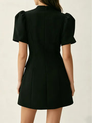 Black puff sleeve blazer mini dress back view