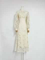 Lace Mock Neck Lantern Sleeve Dress