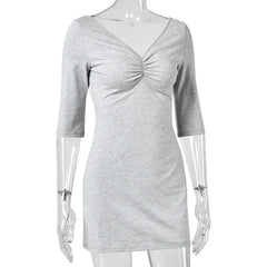Solid V-Neck Ruched Sleeveless Mini Dress