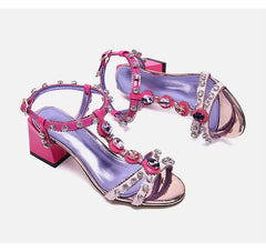 Crystal Embellished Chunky Heel Sandals