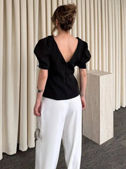 Puff Sleeve Boat Neck Peplum Blouse