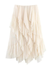 Off-white ruffled asymmetric hemline flowy skirt