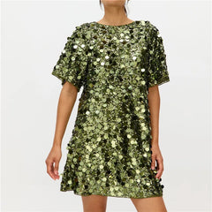 Sparkly Sequins Round Neck Mini Dress