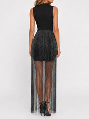 Mock Neck Fringe Maxi Dress