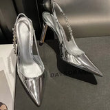  Slingback Metallic Crystal Pointy Toe Stiletto Heeled Shoes