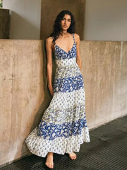 Tiered spaghetti strap V-neck maxi dress