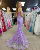 Glitter Sequins Prom Dress Purple Mermaid Evening Dresses