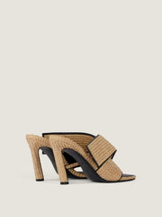 Pair of woven square toe heeled slippers