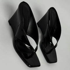 Patent Square Toe Wedge Heels