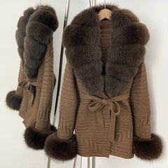 Fur Trim Belted Knit Jacket