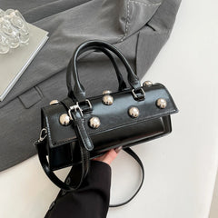 Riveted PU Leather Top Handle Bag