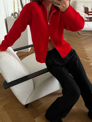 Zip Front Stand Collar Knit Jacket