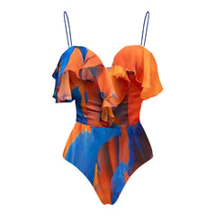 Abstract Print Ruffled Swimwear Set