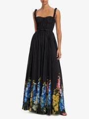 Floral print square neck maxi dress with belt detail