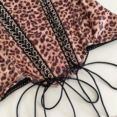 Leopard Print Lace Trim Corset