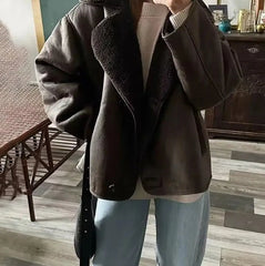 Long Sleeve Warm Faux Fleece Solid Pocket Outwear Jacket