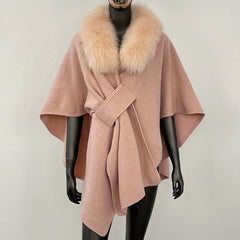 Fur Collar Knit Poncho