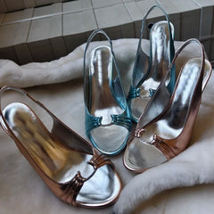 Pair of crystal pleated slingback pumps in different colors
