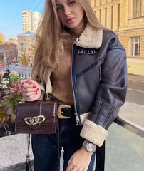 Women's Belted Short Jacket Windbreaker Thick Long Sleeves Coat