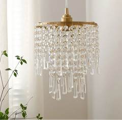 Chandelier with crystal accents on a neutral background