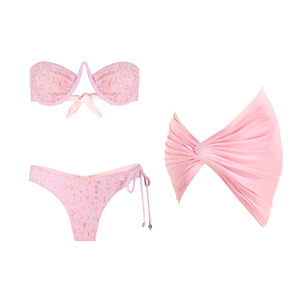 Floral print swimwear set with headscarf