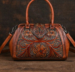 Floral Pattern Embossed Handmade PU Leather Bags