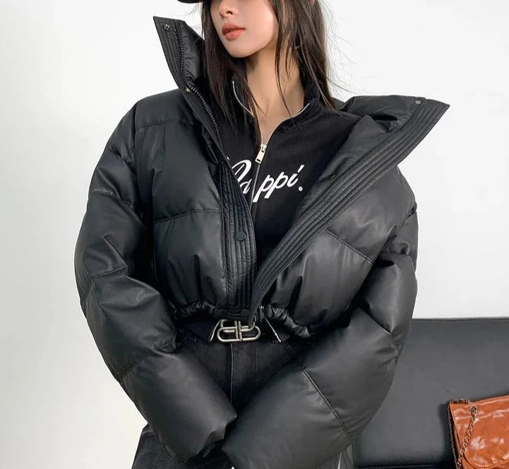 Puffy Cropped Parkas Thick Long Sleeve Cotton Down Coats