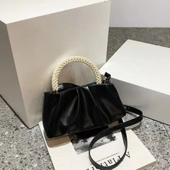 Gathered Clutch Bag with Pearl Handle