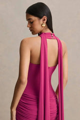 Strapless Choker Neck Gathered Waist Maxi Dress