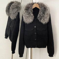 Fur Trimmed Ribbed Knit Jacket
