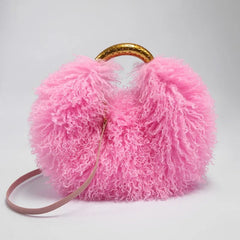 Curly Faux Fur Round Handle Bag