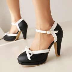 Pumps Sweet Bowtie Chunky High Heel Shoes