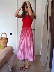 Colorblock Ribbed Knit Midi Dress