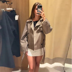 Plaid Belted Cropped Trench Coat