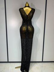 Rhinestone High Neck Sleeveless Dress