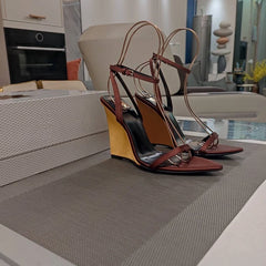 Wedge Gold Heel Ankle Strap Sandal