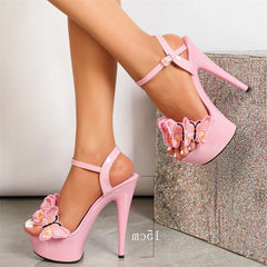 Flowers Bow Buckle Strap Stiletto High Heels Shoes