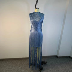 Mock Neck Fringe Maxi Dress