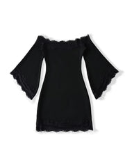 Off-Shoulder Bell Sleeve Lace Trim Mini Dress