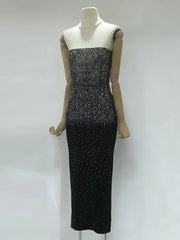 Black Strapless Gradient Sequin Beaded Midi Dress