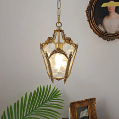 A charming French-style chandelier with a retro copper finish and ice flower glass shades.