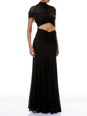 Ruched Cutout High Neck Maxi Dress